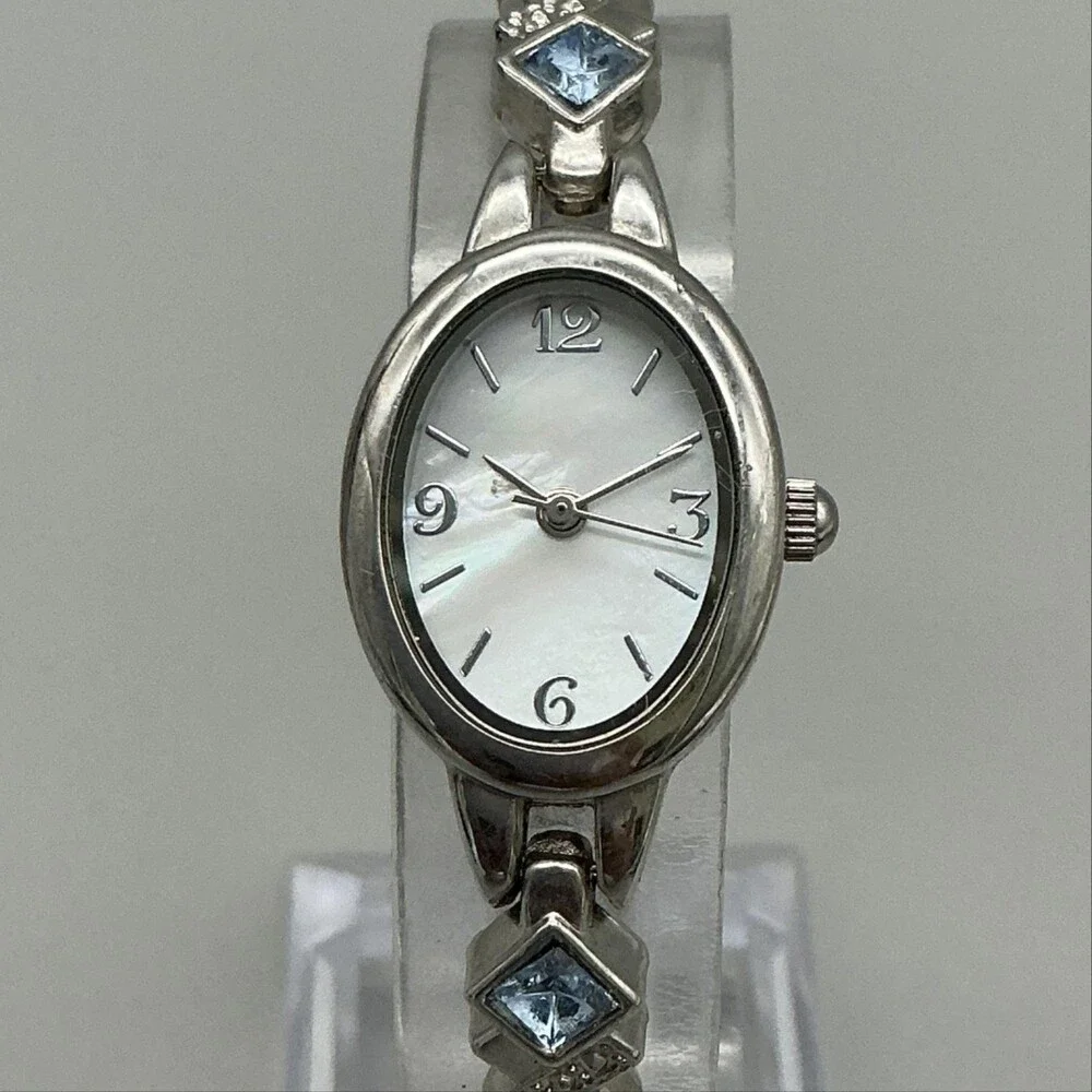 FMD FMDW8895 Womens Watch 18mm MOP Dial Silver Tone Crystals New Battery 7.25